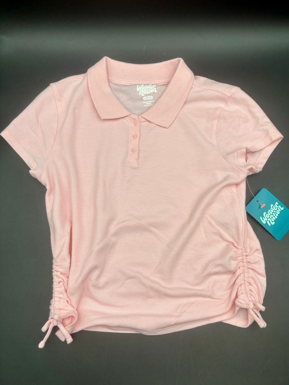 Wonder Nation Girls Pink Frost Side Ruched Polo Shirt Size L (10-12) NWT
